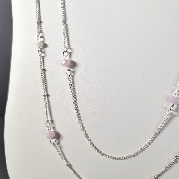 Lauren Conrad Silver Tone Pink & Cream Beaded Layered Necklace 32" +3" Extender - Picture 7 of 12